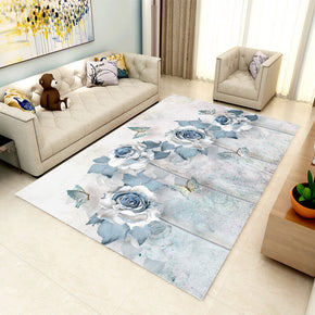 Blue Floral Printed Pattern Rugs for Living Room Dining Room Bedroom
