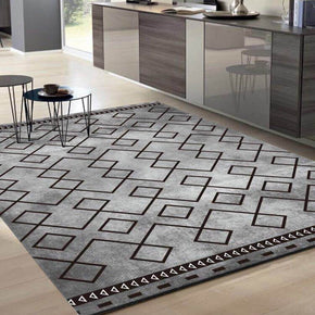 Grey Moroccan Printed Pattern Rugs for Living Room Dining Room Bedroom