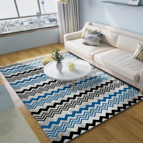 Blue Black Wavy Striped Pattern Rugs for Living Room Dining Room Bedroom