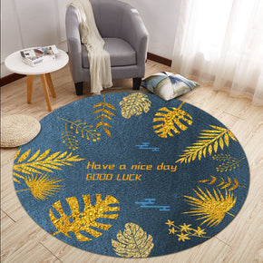 Golden Leaves Pattern Round Printed Rugs for Living Room Dining Room Hall Bedroom