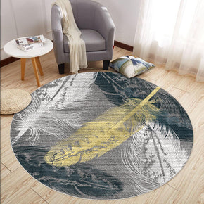 Multicolor Feathers Pattern Round Printed Rugs for Living Room Dining Room Hall Bedroom