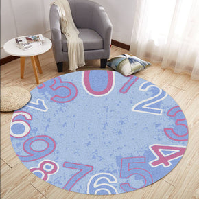 Blue Numbers Pattern Round Printed Rugs for Living Room Dining Room Hall Bedroom