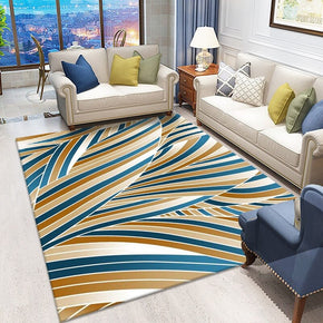 Blue Striped Leaf Shape Pattern Area Rugs for Living Room Dining Room Bedroom Hall