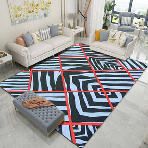 Blue Black and Red Lines Pattern Modern Rug For Bedroom Living Room Sofa Rugs Floor Mat