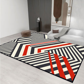 Black And Red Lines Geometric Pattern Modern Rug For Bedroom Living Room Sofa Rugs Floor Mat