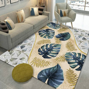 Blue Leaves Pattern Area Rugs for Living Room Dining Room Bedroom Hall