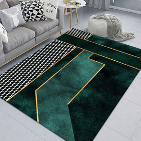 Luxurious Dark Green Geometric Pattern Modern Rugs For Living Room Dining Room Bedroom