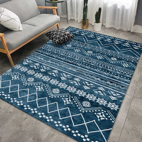 Blue Simple Moroccan Pattern Printed Rugs for Living Room Hall Dining Room Office