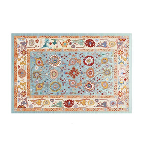 Light Blue Floral Printed Polyester Area Rugs Floor Mat for Living Room Hall Office
