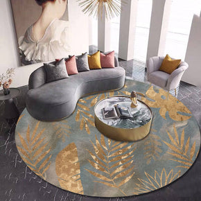 Golden Leaves Pattern Printed Round Rugs for Living Room Bedroom Office