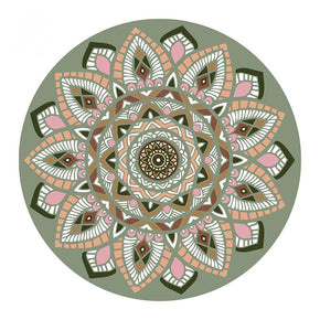 Green Pink Vintage Floral Round Pattern Rugs for Office Living Room Office Hall