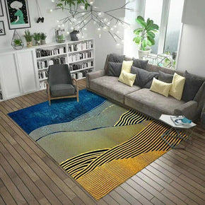 Blue Yellow Lines Patterned Modern Polyester Carpets Area Rugs for Hall Living Room Dining Room Office