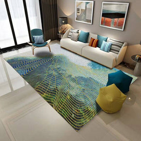 Yellow Fishnet Lines Patterned Modern Green Polyester Carpets Area Rugs for Hall Living Room