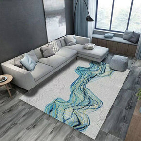 Blue Yellow Lines Patterned Modern Grey Polyester Carpets Area Rugs for Hall Living Room