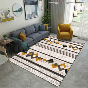 Yellow Brown Simple Diamond Patterned Modern Geometric Polyester Carpets Area Rugs for Living Room Bedroom Hall