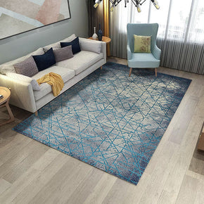 Blue Lines Gradient Geometric Pattern Modern Polyester Carpets Area Rugs for Living Room Bedroom Hall