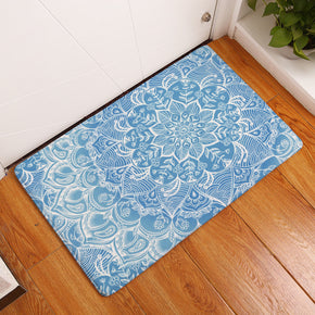 Blue Geometric Flower Printed Patterned Entryway Doormat Rugs Kitchen Bathroom Anti-slip Mats