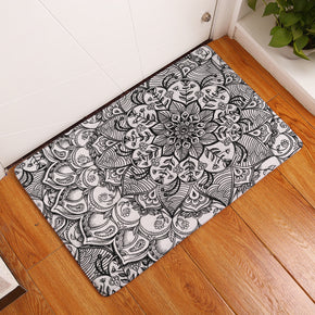 Black Geometric Flower Printed Patterned Entryway Doormat Rugs Kitchen Bathroom Anti-slip Mats