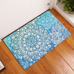 Pretty Blue Geometric Flowers Printed Patterned Entryway Doormat Rugs Kitchen Bathroom Anti-slip Mats