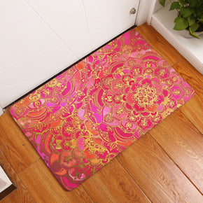 Pink Geometric Flowers Printed Patterned Entryway Doormat Rugs Kitchen Bathroom Anti-slip Mats