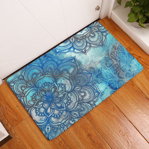Blue Brown Geometric Flowers Printed Patterned Entryway Doormat Rugs Kitchen Bathroom Anti-slip Mats