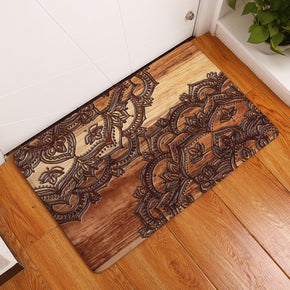Black Brown Geometric Flowers Printed Patterned Entryway Doormat Rugs Kitchen Bathroom Anti-slip Mats