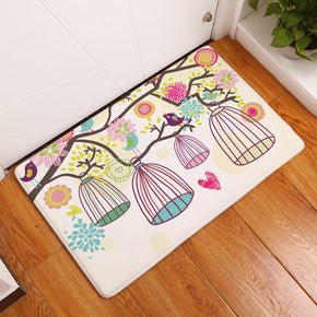 Pretty Colourful Cages And Birds Patterned Entryway Doormat Rugs Kitchen Bathroom Anti-slip Mats