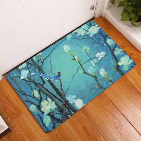 Blue Lake And Flowers And Birds Pattern Entryway Doormat Rugs Kitchen Bathroom Anti-slip Mats