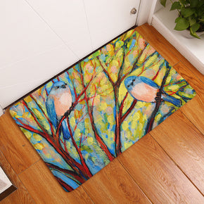 Oil Painting Birds And Trees Pattern Entryway Doormat Rugs Kitchen Bathroom Anti-slip Mats