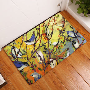 Colourful Oil Painting Birds And Trees Pattern Entryway Doormat Rugs Kitchen Bathroom Anti-slip Mat