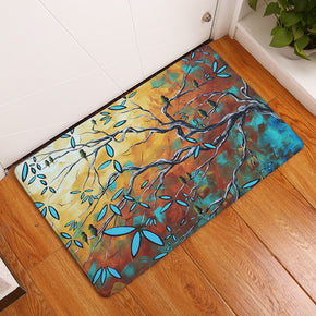 Blue Leaves Pattern Entryway Doormat Rugs Kitchen Bathroom Anti-slip Mats