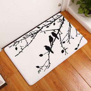 Black Birds And Branches Pattern White Entryway Doormat Rugs Kitchen Bathroom Anti-slip Mats
