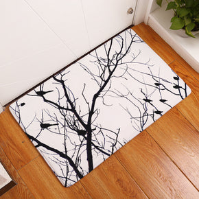 Small Fresh Black Birds And Branches Pattern White Entryway Doormat Rugs Kitchen Bathroom Anti-slip Mats