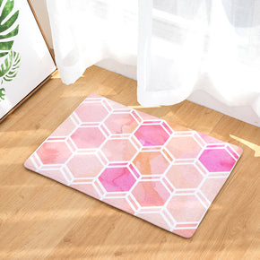 Pink Hexagon Geometric Pattern Entryway Doormat Rugs Kitchen Bathroom Anti-slip Mats