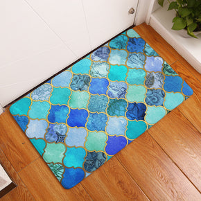 Blue Lantern Shape Geometric Pattern Entryway Doormat Rugs Kitchen Bathroom Anti-slip Mats