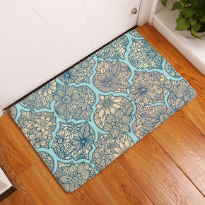 Blue Printed Geometric Pattern Entryway Doormat Rugs Kitchen Bathroom Anti-slip Mats