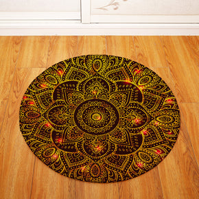 Yellow Black Geometric Print Patterned Round Entryway Doormat Rugs Kitchen Bathroom Anti-slip Mats