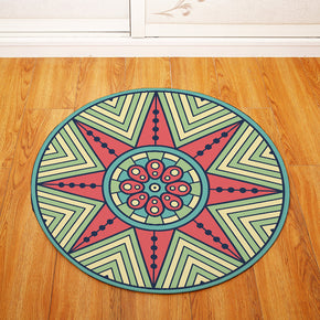 Red Green Geometric Print Patterned Round Entryway Doormat Rugs Kitchen Bathroom Anti-slip Mats