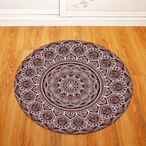 Brown Geometric Print Patterned Round Entryway Doormat Rugs Kitchen Bathroom Anti-slip Mats