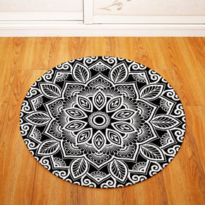 Pretty Black White Geometric Print Patterned Round Entryway Doormat Rugs Kitchen Bathroom Anti-slip Mats