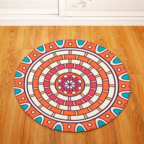 Orange Geometric Printing Patterned Round Entryway Doormat Rugs Kitchen Bathroom Anti-slip Mats