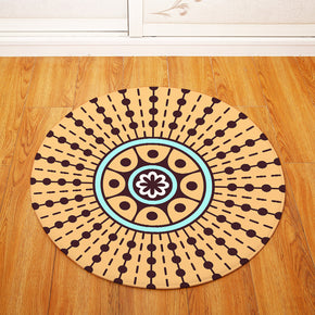 Yellow Geometric Printing Patterned Round Entryway Doormat Rugs Kitchen Bathroom Anti-slip Mats