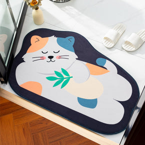 Animal Irregular Shape Cat Flannel Modern Patterned Simplicity Entryway Doormat Rugs Kitchen Bathroom Anti-slip Mats