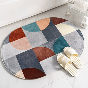 Geometric Multi-colours Oval Shape Flannel Modern Patterned Simplicity Entryway Doormat Rugs Kitchen Bathroom Anti-slip Mats
