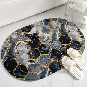 Black Modern Geometric Simplicity Oval Shape Flannel Patterned Simplicity Entryway Doormat Rugs Kitchen Bathroom Anti-slip Mats