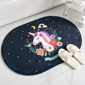 Black Pony Modern Oval Shape Flannel Patterned Simplicity Entryway Doormat Rugs Kitchen Bathroom Anti-slip Mats