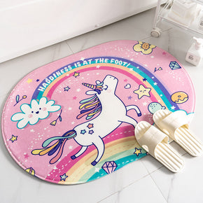 Pink Modern Pony Oval Shape Flannel Patterned Simplicity Entryway Doormat Rugs Kitchen Bathroom Anti-slip Mats