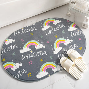Grey Rainbow Modern Oval Shape Flannel Patterned Simplicity Entryway Doormat Rugs Kitchen Bathroom Anti-slip Mats