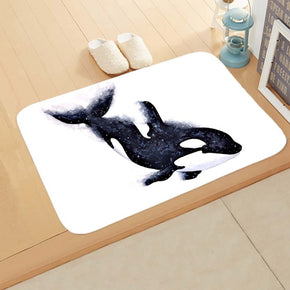 Dolphin Black and White Lovely Flannel Modern Patterned Simplicity Entryway Doormat Rugs Kitchen Bathroom Anti-slip Mats