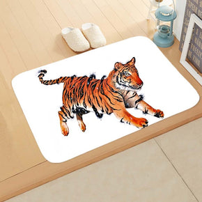 Tiger Lovely Flannel Modern Patterned Simplicity Entryway Doormat Rugs Kitchen Bathroom Anti-slip Mats